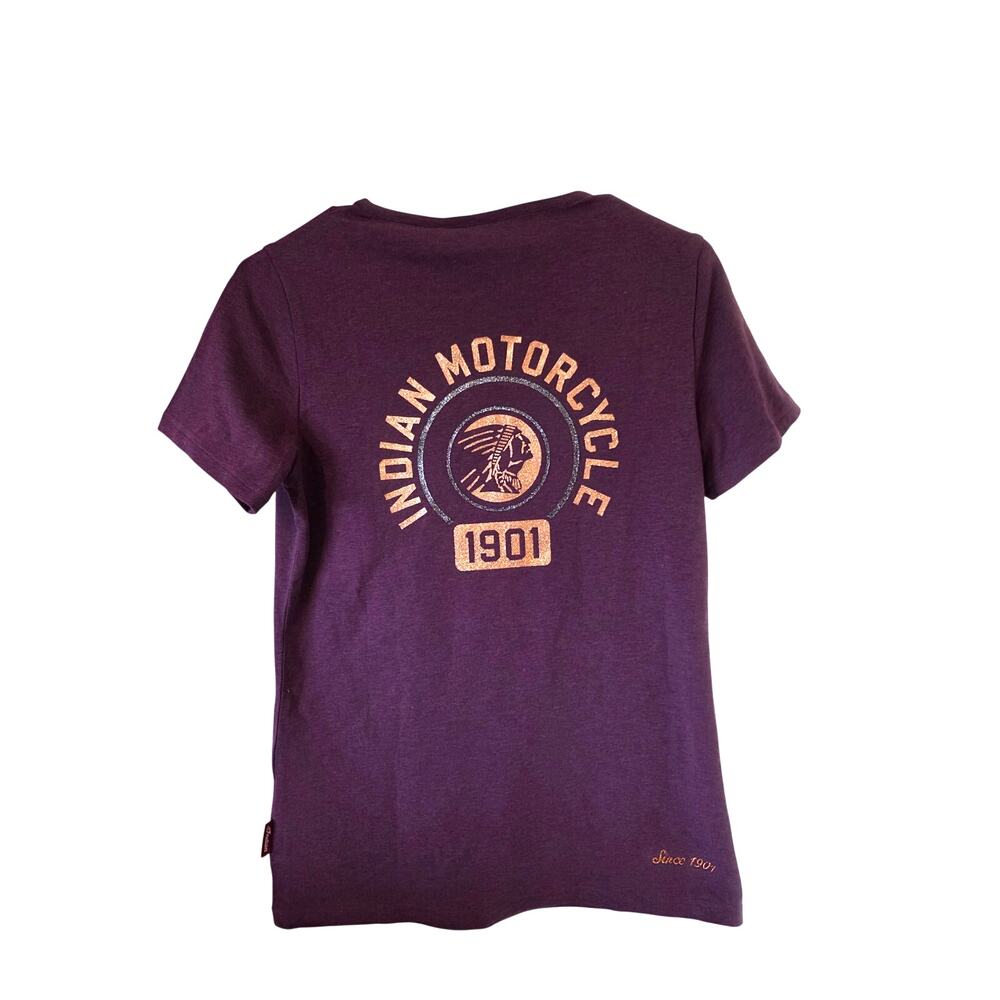 Indian Motorcycle Womens Purple Burgundy Gold Short Sleeve Tee Size  Medium NEW